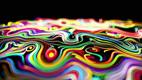 Flow of particles forms curled lines like glow trails of different colors, lines Stock Footage 139976287