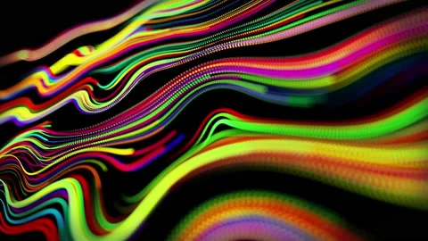 Flow of particles forms curled lines like glow trails of different colors, lines Stock Footage 144808593