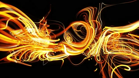 Flow of particles forms curled yellow lines like glow light trails, lines form Stock Footage 140218290