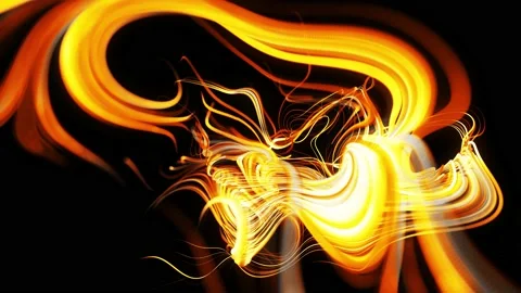 Flow of particles forms curled yellow lines like glow light trails, lines form Stock Footage 140218496