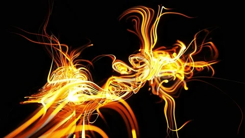 Flow of particles forms curled yellow lines like glow light trails, lines form Stock Footage 140218544
