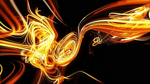 Flow of particles forms curled yellow lines like glow light trails, lines form Stock Footage 140218700