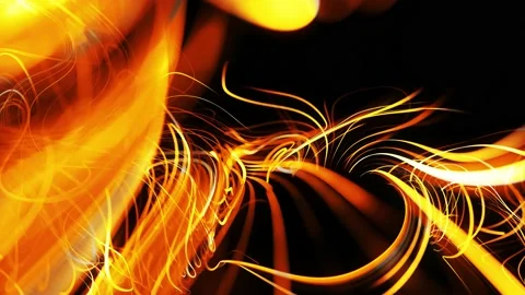 Flow of particles forms curled yellow lines like glow light trails, lines form Stock Footage 140905227