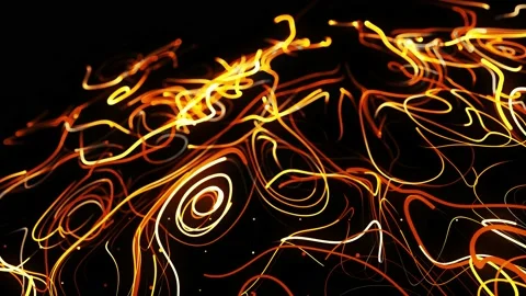 Flow of particles forms curled yellow lines like glow light trails, lines form Stock Footage 140905978