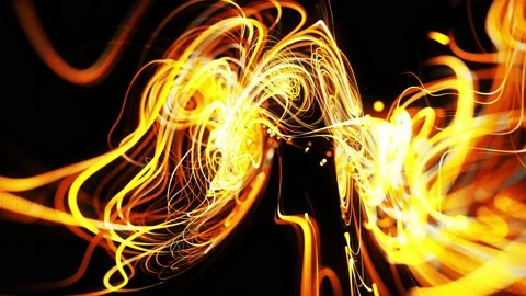 Flow of particles forms curled yellow lines like glow light trails or streaks Stock Footage 140906235