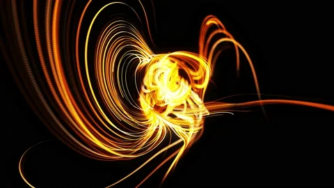 Flow of particles forms curled yellow lines like glow light trails or streaks Stock Footage 140906321