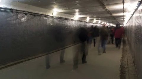 The flow of people in the underpass, time lapse Stock Footage 74019103