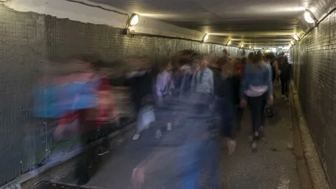 The flow of people in the underpass, time lapse Stock Footage 115667110