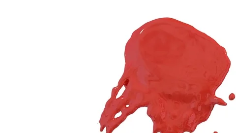 Flow of red paint splattering on white background and dripping down over white Stock Footage