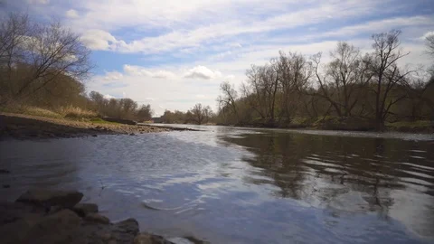 The flow of the river in spring Stock Footage 129624686