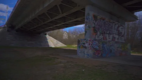 The Flow Of the River Under the Bridge Stock Footage 129624706
