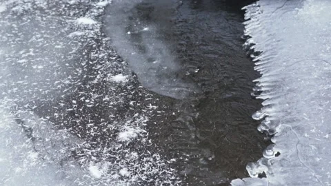 Flow of river water among ice Stock Footage 121312933