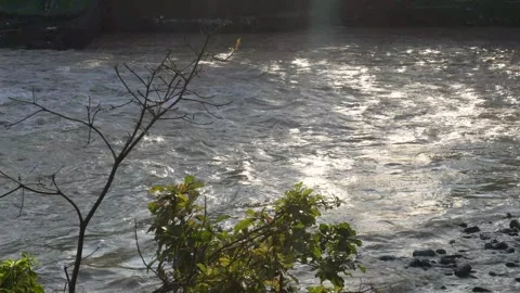 The flow of river water is illuminated Stock Footage 274450412