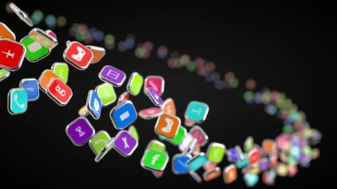 Flow of smartphone app icons. 3d illustration Stock Illustration