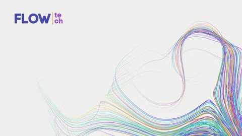 Flow Tech Multicolored Abstract Line Art on White Background Stock Illustration