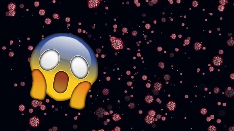 Flow of virus cells animation funny scared screaming emoticon panic animation Stock Footage 126590374