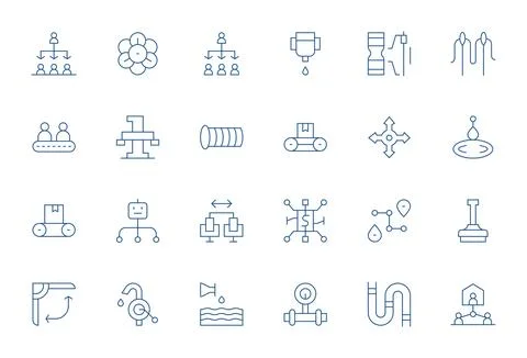Flow Visual Pack containing 24 Thin Line Grid Fitted Vector Icons Stock Illustration