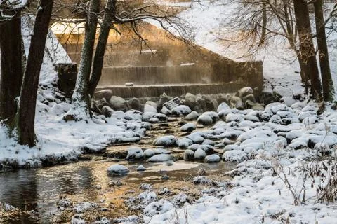 The flow of water falls in winter Stock Photos