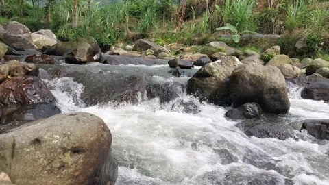 The flow of water flows fast in a clean river Video stock 303390291