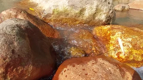 The flow of water flows fast in a clean river Video stock 303390327