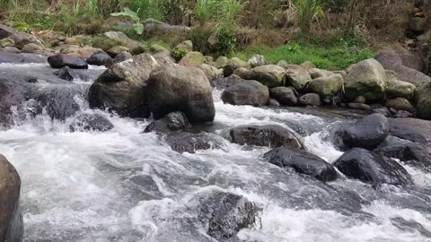 The flow of water flows fast in a clean river Video stock 304303941