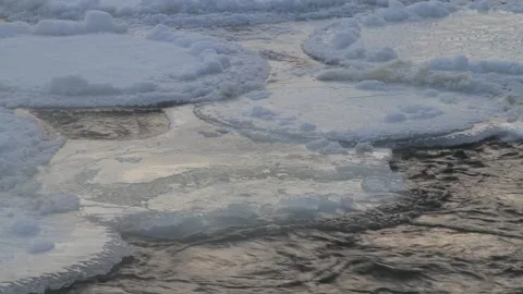 The flow of water flows under the frozen ice Stock Footage 148362172
