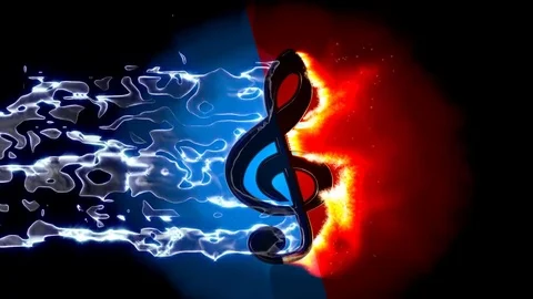 Flow of water on the key of Sol which turns into fire. 3D Rendering Stock Footage 74466624