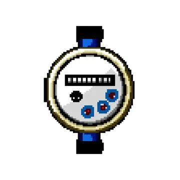 Flow water meter pixel art vector illustration 스톡 일러스트