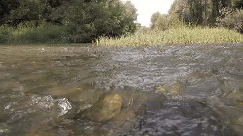 Flow of water on the Secchia river 4K- Italian nature Video stock 125272190