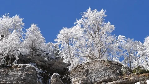 Flow of water from a stunning waterfall falling from the side of a mountain Stock Footage 118972690