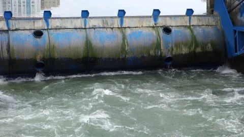 Flow of water through the dam Stock Footage 107744060