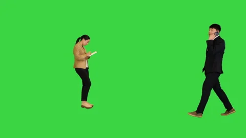 Flow of young office workers, multiracial on a Green Screen, Chroma Key. Stock Footage 157352331