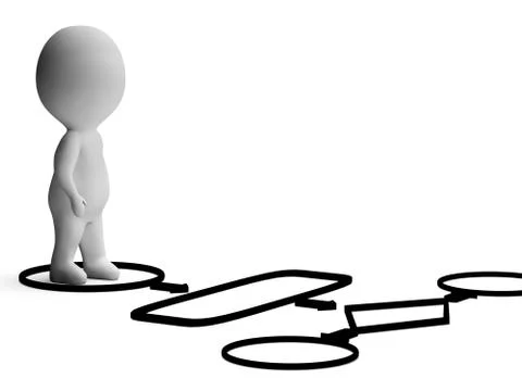 Flowchart and 3d character showing process or procedure Stock Illustration