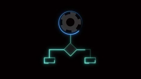 Flowchart animation with gears and neon lines. Flowchart process management.. Stock Footage 337131492