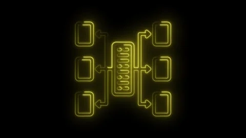 Flowchart connection with glowing neon style outlines on black background i.. Stock Footage 312320451
