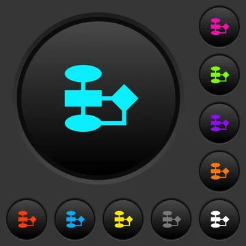 Flowchart dark push buttons with color icons Illustrazione stock
