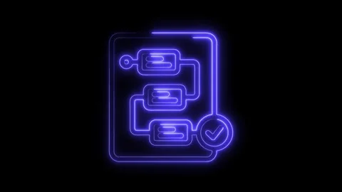 Flowchart diagram with check mark neon effect for process validation on dar.. Stock Footage 312310342