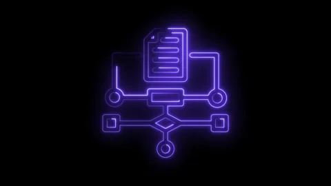 Flowchart diagram illustration in glowing neon style on black background Stock Footage 330782824