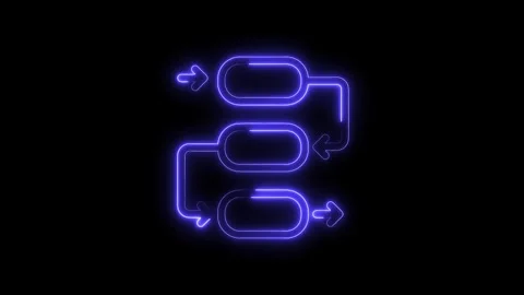 Flowchart diagram neon animation on dark background business process and Stock Footage 322968776