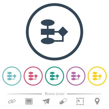 Flowchart flat color icons in round outlines Illustrazione stock
