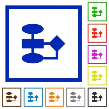 Flowchart flat framed icons 스톡 일러스트