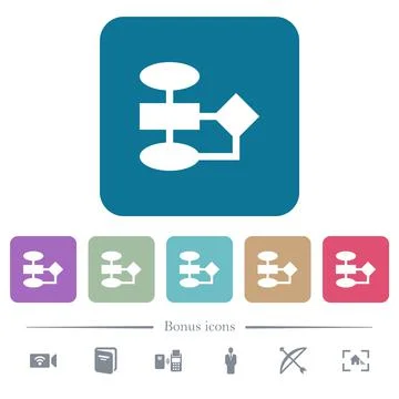 Flowchart flat icons on color rounded square backgrounds イラスト素材