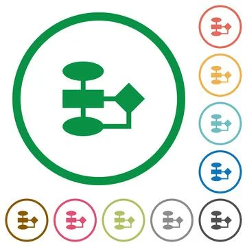 Flowchart flat icons with outlines Stock Illustration