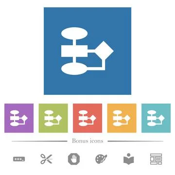 Flowchart flat white icons in square backgrounds Stock Illustration