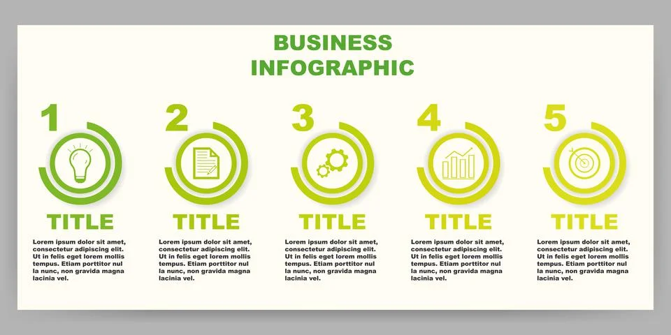 Flowchart graphic with 5 steps of project development and progress 库存插图