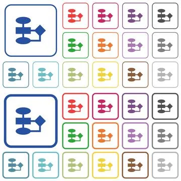 Flowchart outlined flat color icons Stock Illustration