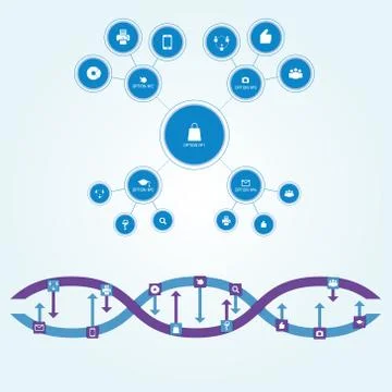 Flowchart scheme of circles of different sizes connected by straight lines .. Stock Illustration