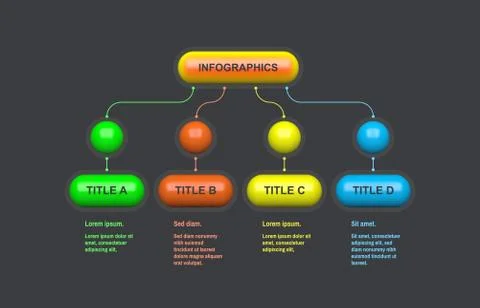 Flowchart scheme. Infographic design with 4 options, steps or processes. Illustrazione stock
