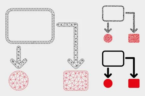 Flowchart Scheme Vector Mesh Network Model and Triangle Mosaic Icon Stock Illustration