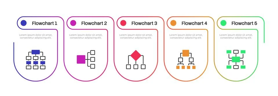 Flowcharts multicolor rounded infographic 5 steps イラスト素材